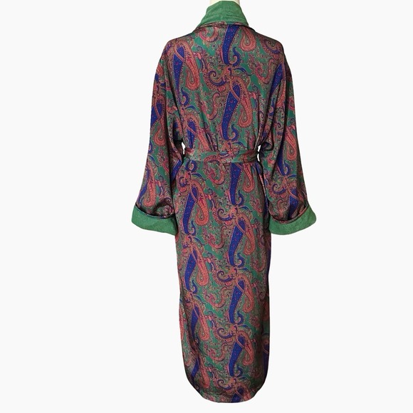 Vtg Victoria's Secret Gold Label Robe Womens XS S  Paisley Green Old Money Luxe - Picture 8 of 12